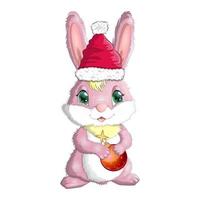 lapin de dessin animé mignon en bonnet de noel avec boule de noël. hiver 2023, noël et nouvel an vecteur