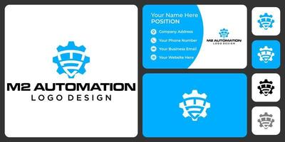 création de logo d'automatisation monogramme lettre m2 avec modèle de carte de visite. vecteur