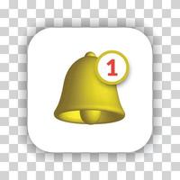 Conception d'icône de notification de cloche 3d graphique vectoriel de couleur dorée