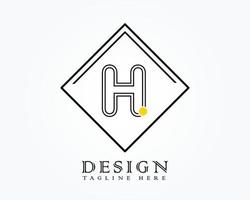 modèle de conception de logo avec la lettre h de l'alphabet dans une boîte avec des marques arrondies jaunes vecteur
