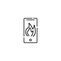 affichage du téléphone. symbole de ligne vectorielle dessiné dans un style plat moderne. parfait pour le site Web, les magasins, les pages Internet. trait modifiable. icône de ligne de feu ou de flamme sur l'écran du téléphone vecteur