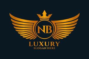 lettre d'aile royale de luxe nb crête logo couleur or vecteur, logo de victoire, logo de crête, logo d'aile, modèle de logo vectoriel. vecteur