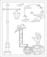 page de coloriage alphabet avec style halloween. abc coloriage - lettre l vecteur libre vecteur gratuit