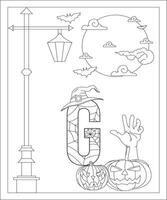 page de coloriage alphabet avec style halloween. abc coloriage - lettre g vecteur libre vecteur gratuit