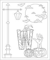 page de coloriage alphabet avec style halloween. abc coloriage - lettre w vecteur libre vecteur gratuit