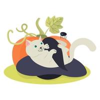 chat mignon dans un chapeau de sorcière. illustration vectorielle de main. idéal pour créer des affiches d'halloween, des cartes de vœux vecteur