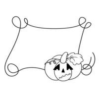 cadre d'halloween monochrome avec curlicues, sourires tristes de citrouille, espace de copie, illustration vectorielle en style cartoon sur fond blanc vecteur