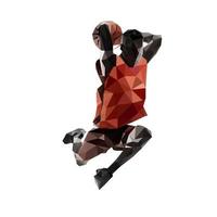 basketteur professionnel en vêtements de sport avec action de balle en mouvement low poly vecteur