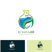 concept de conception de logo de laboratoire vert laboratoire créatif avec vecteur de feuilles