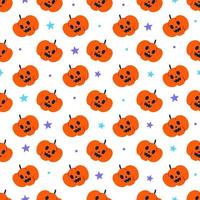 mignon heureux halloween orange citrouille lampe jack o lantern citrouilles dessin animé modèle sans couture vecteur blanc fond fantôme étoile