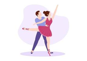 modèle de ballet dessin animé dessiné à la main illustration plate couple ballerine dansant portant des costumes de tutu sur la scène vecteur