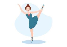 modèle de ballet dessin animé dessiné à la main illustration plate femme belle ballerine dansant portant des costumes de tutu sur la scène vecteur