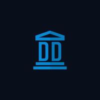 dd monogramme de logo initial avec vecteur de conception d'icône de bâtiment de palais de justice simple