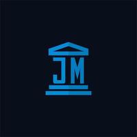 monogramme de logo initial jm avec vecteur de conception d'icône de bâtiment de palais de justice simple