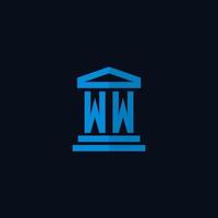 monogramme de logo initial ww avec vecteur de conception d'icône de bâtiment de palais de justice simple