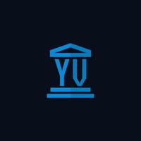 monogramme de logo initial yv avec vecteur de conception d'icône de bâtiment de palais de justice simple