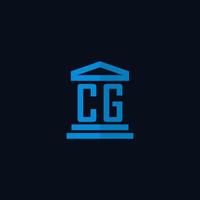 monogramme de logo initial cg avec vecteur de conception d'icône de bâtiment de palais de justice simple