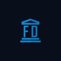 monogramme de logo initial fd avec vecteur de conception d'icône de bâtiment de palais de justice simple