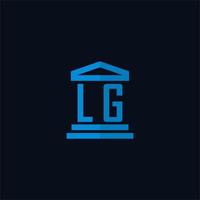 monogramme de logo initial lg avec vecteur de conception d'icône de bâtiment de palais de justice simple