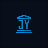 monogramme de logo initial jy avec vecteur de conception d'icône de bâtiment de palais de justice simple