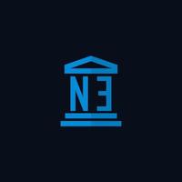 ne monogramme de logo initial avec vecteur de conception d'icône de bâtiment de palais de justice simple