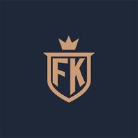 logo initial monogramme fk avec style bouclier et couronne vecteur