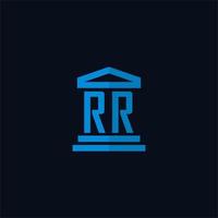 monogramme de logo initial rr avec vecteur de conception d'icône de bâtiment de palais de justice simple