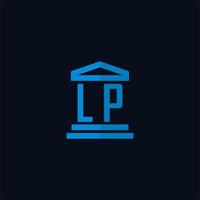 monogramme de logo initial lp avec vecteur de conception d'icône de bâtiment de palais de justice simple
