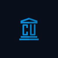 cu monogramme de logo initial avec vecteur de conception d'icône de bâtiment de palais de justice simple