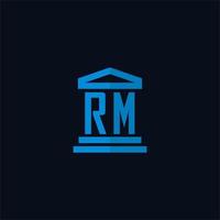 monogramme de logo initial rm avec vecteur de conception d'icône de bâtiment de palais de justice simple