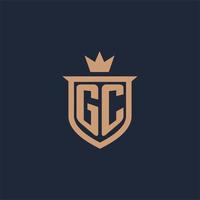 logo initial monogramme gc avec style bouclier et couronne vecteur