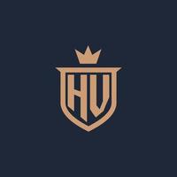 logo initial monogramme hv avec style bouclier et couronne vecteur