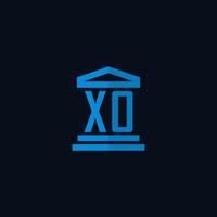 monogramme de logo initial xo avec vecteur de conception d'icône de bâtiment de palais de justice simple