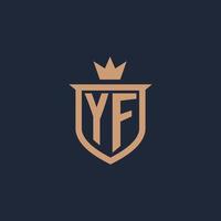 logo initial monogramme yf avec style bouclier et couronne vecteur