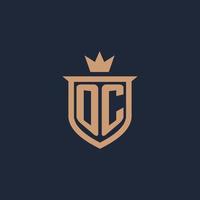 logo initial monogramme oc avec style bouclier et couronne vecteur