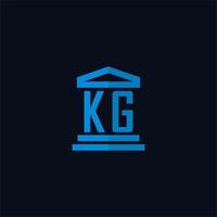 kg monogramme de logo initial avec vecteur de conception d'icône de bâtiment de palais de justice simple