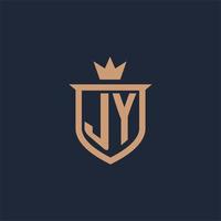 logo initial monogramme jy avec style bouclier et couronne vecteur