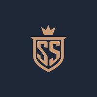 logo initial monogramme ss avec style bouclier et couronne vecteur
