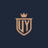 logo initial monogramme uy avec style bouclier et couronne vecteur