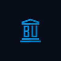 bu monogramme de logo initial avec vecteur de conception d'icône de bâtiment de palais de justice simple