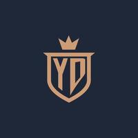 logo initial monogramme yd avec style bouclier et couronne vecteur