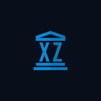 monogramme de logo initial xz avec vecteur de conception d'icône de bâtiment de palais de justice simple