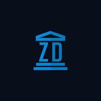 monogramme de logo initial zd avec vecteur de conception d'icône de bâtiment de palais de justice simple