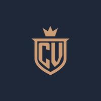 logo initial monogramme cv avec style bouclier et couronne vecteur