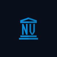 nv monogramme de logo initial avec vecteur de conception d'icône de bâtiment de palais de justice simple