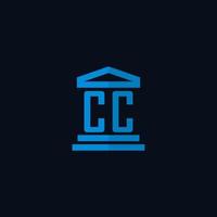monogramme de logo initial cc avec vecteur de conception d'icône de bâtiment de palais de justice simple