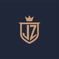 logo initial monogramme jz avec style bouclier et couronne vecteur