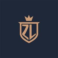 logo initial monogramme zl avec style bouclier et couronne vecteur