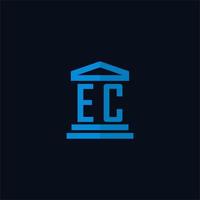 monogramme de logo initial ec avec vecteur de conception d'icône de bâtiment de palais de justice simple