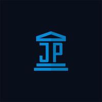 monogramme de logo initial jp avec vecteur de conception d'icône de bâtiment de palais de justice simple